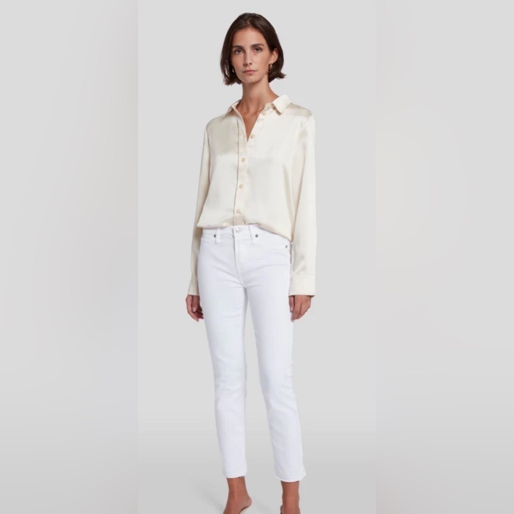 7 For All Mankind Womens White  Roxanne Ankle Raw Hem Jeans Size 28